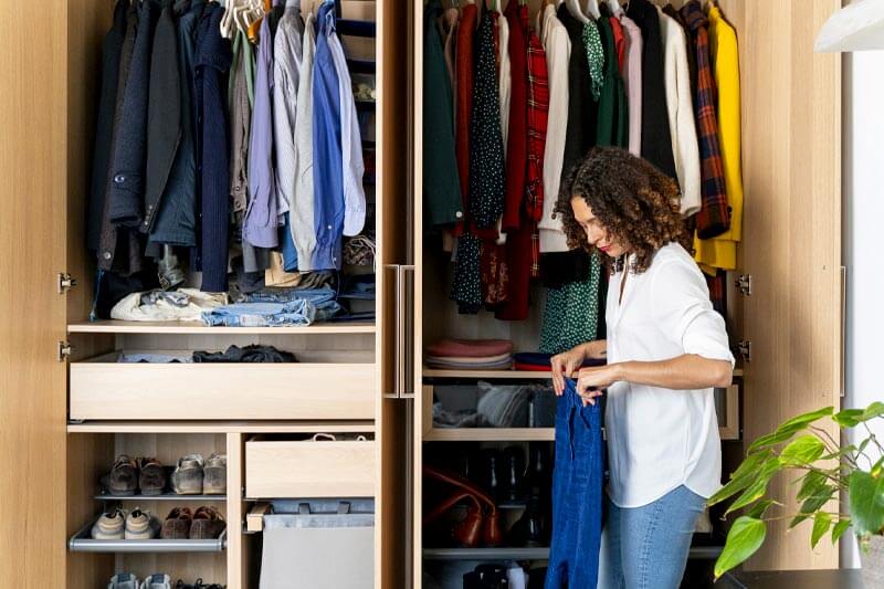Take everything off closets, cabinets, and drawers