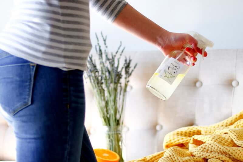 Spraying Lavender and Peppermint Oil