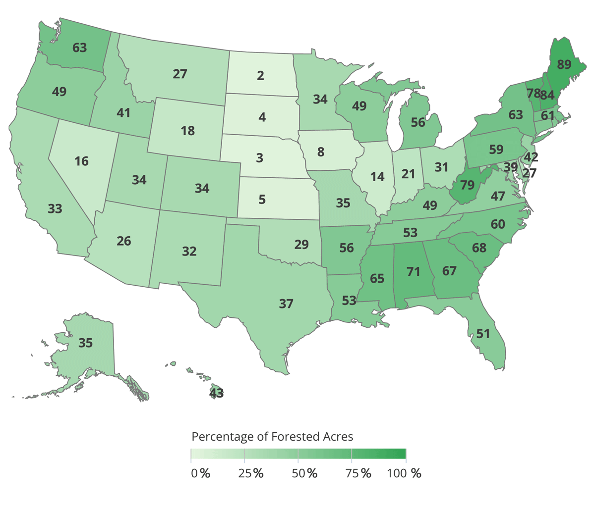 US Forest Cover By State Map Infographic 